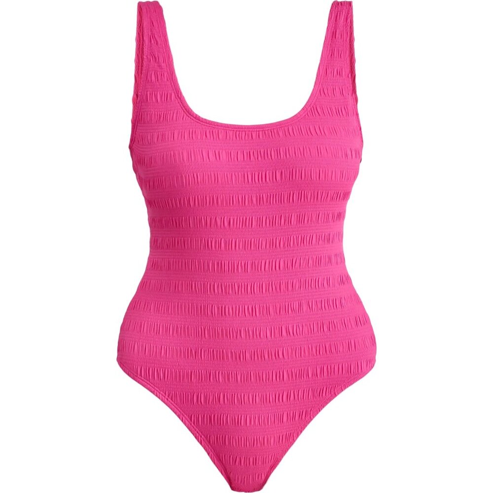 Women's M Smocked One Piece Fuschia Electric Pink Swimsuit SIZE 8-10 NEW
